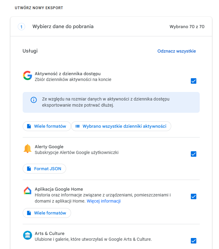 Google Takeout przewodnik